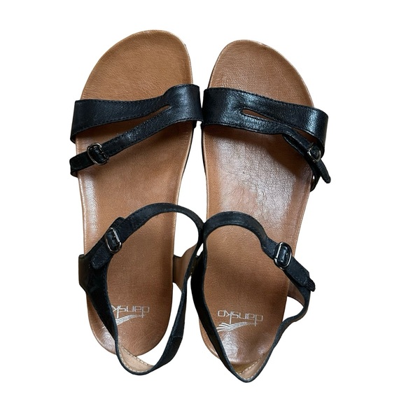 Dansko Janelle Black Leather Ankle Strap Buckle Sandals 39 / US 8.5